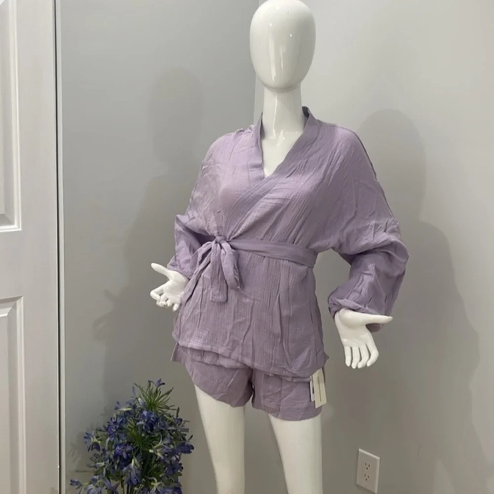 Commense Lilac Two Piece Shorts Set Belted Chic Summer Outfit‎ size S NEW